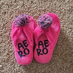 Aero Pink Fuzzy Slippers with Pom-Poms